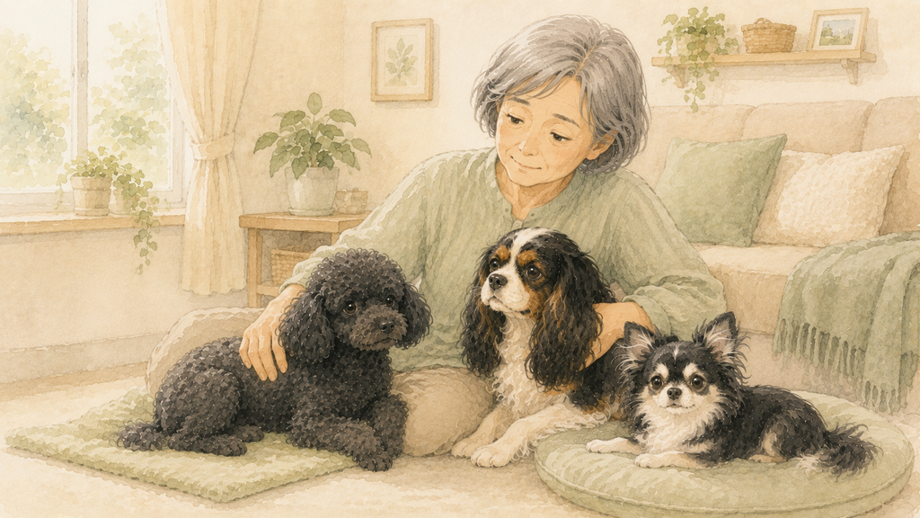 老犬3頭と飼い主の穏やかな時間